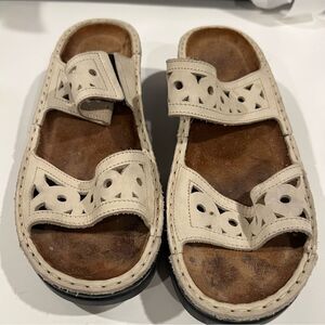 Naot Wos Sandals Shoes EU 38Black Suede Cut Outs Straps Wedge Heels US Size 8.5